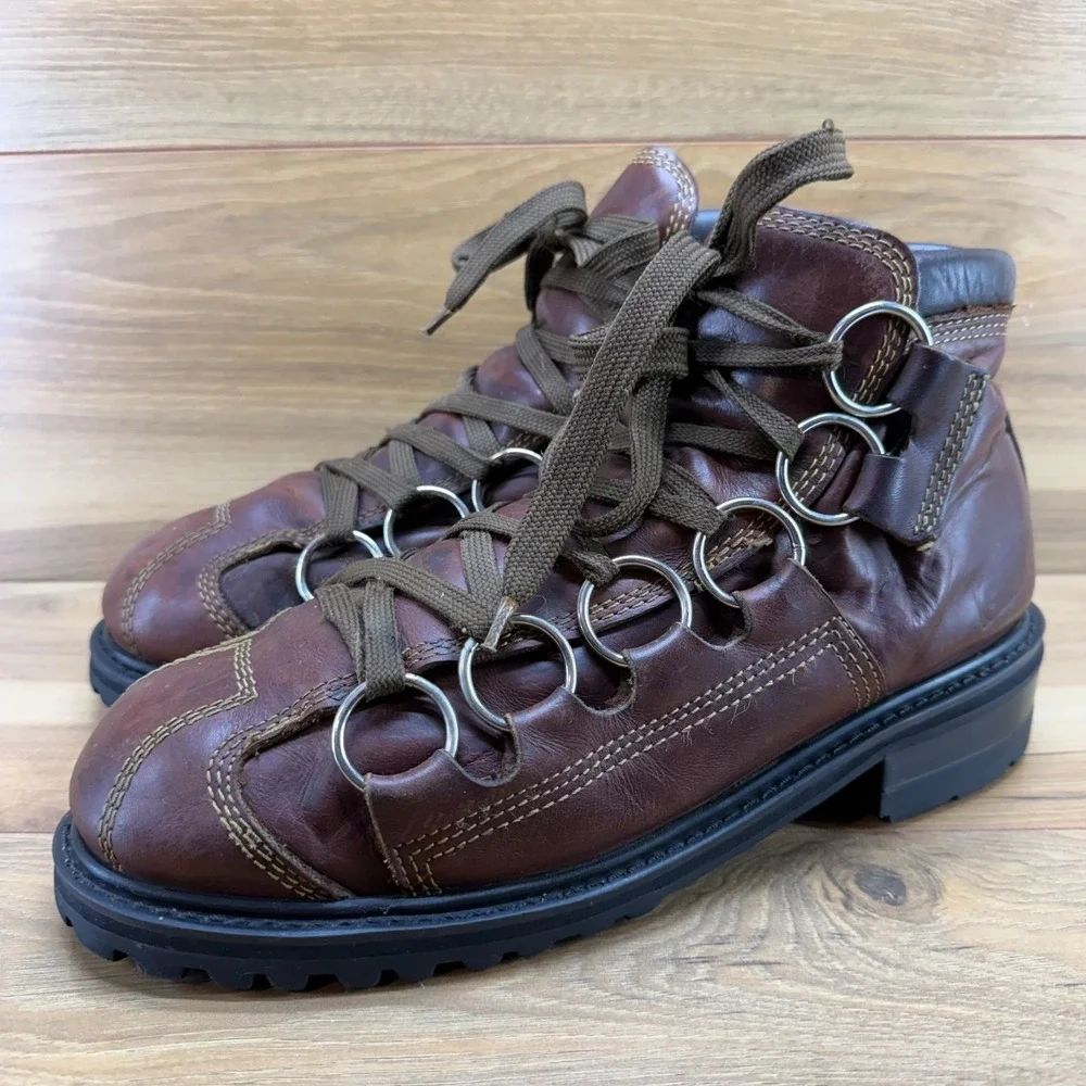 GBX Vintage 90's Y2K Chunky Mens Boot 14 M Brown Leather Hiker Ring Grunge Punk